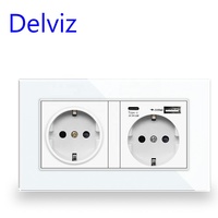 Prise Murale Delviz Standard UE à Charge Rapide, Panneau en Verre Cristal 1A 1C, Port d'Alimentation USB 5V 2A, Prise USB à Charge Rapide Type C 18W