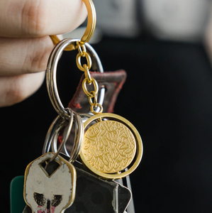 Inspire jewelry placcato oro 18 carati incidere Spinning portachiavi disco moneta collana rotonda in acciaio inox Laser Logo lettera nome arabo - Product Image 5