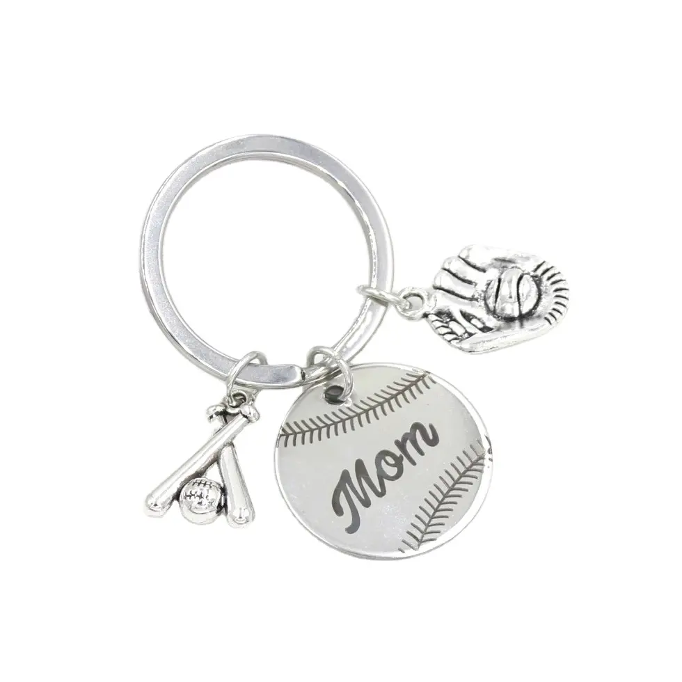 Commercio all'ingrosso 10 pezzi Sport Baseball Softball regali portachiavi in acciaio inossidabile Baseball mamma portachiavi portachiavi per gioielli regalo mamma