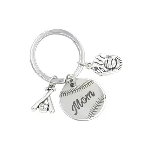 Wholesale 10pcs Sport Baseball Softball Gifts Stainless Steel Key Chain Baseball MOM Keychain Key Ring For Mom Gift Jewelry