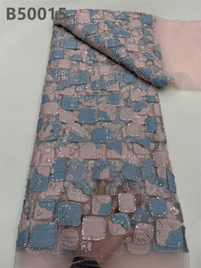 CHOCOO diseño caliente vestido de mujer tela de encaje de terciopelo malla azul bordado tela de encaje con cuentas - Product Image 5