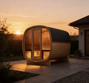 Sauna à vapeur carré en bois massif durable pour 4 personnes, pour la relaxation et l'équilibre intérieur - Product Image 1
