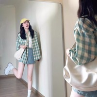 Chemisier fin anti-rides à carreaux boutonné en tissu sergé pour femme, style japonais, printemps/été, protection solaire frontale