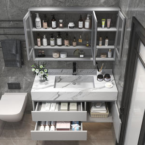 New Design <b>Bathroom</b> <b>Vanities</b> Modern Wooden <b>Bathroom</b> Cabinet Black Sintered Stone <b>Vanity</b> Countertop LED Mirror - Product Image 5