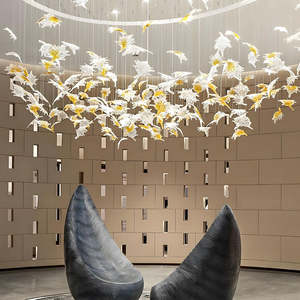 New Arrival Customized Crystal Pendant <b>Light</b> Maple Leaf Art Murano Glass Chandeliers with Long Shape for Hotel Lobby - Product Image 2