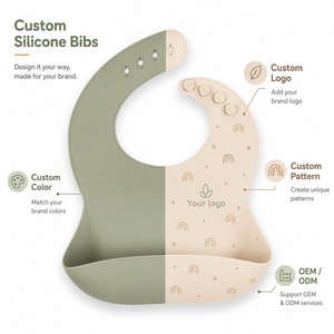 Bavoir bébé en silicone imperméable, léger, doux, couleur unie, pour tout-petits, design 064, logo personnalisé, vente en gros - Product Image 1