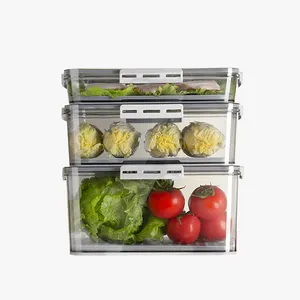 מקרר פלסטיק stackable מארגן סל ירקות נקב מקפיא נקי מזון אחסון מזון מיכל מיכל מיכל קופסא עם מכסה