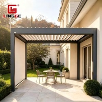 Pergola de jardin en aluminium imperméable et écologique, résistante à la neige, avec commande électrique et éclairage LED, vente directe usine, idéale pour hôtels et espaces extérieurs.