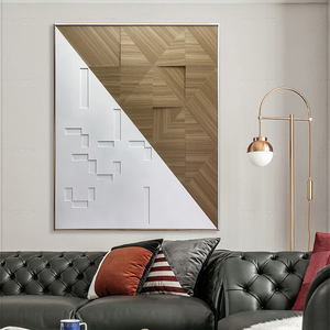 Décoration de la maison encadrée géométrique mixte art abstrait Relife 3D peinture mur bois sculpté Art suspendu - Product Image 5