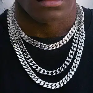 Hip Hop stainless steel four sides grinding Cuban chain smooth spring buckle titanium steel necklace bracelet