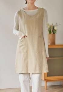 Robe tablier en lin pour femmes Tablier de cuisine Bleu marine foncé avec poches - Product Image 6