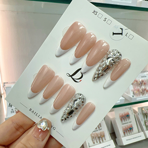 <span class=keywords><strong>Faux</strong></span> ongles français 3D faits main en diamant, réutilisables, personnalisables avec étiquette privée, vente en gros - Product Image 4