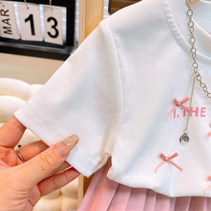 Abbigliamento bambino da ragazza nuovo grazioso fiocco gonna a maniche corte plissettata Set due pezzi <span class=keywords><strong>vestiti</strong></span> <span class=keywords><strong>per</strong></span> neonato - Product Image 5