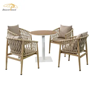 広東パティオセット屋外家具現代的な丸い木製ガーデンテーブルとレストランガーデン用椅子