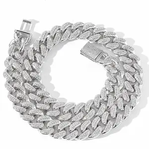 Transporte rápido hip hop jóias para homens mulheres personalizado 925 sterling silver Iced out 15mm cubano link moissanite chain