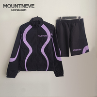 Survêtement Manches Longues Zipper Veste Manteau Sport Survêtement Shorts Pantalon Ensemble Gym Jogger Logo Personnalisé Deux Pièces Patchwork Nylon