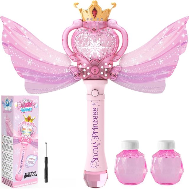 Princess Bubble Wand Light up Magic Bubble Machine with Music & Detachable Wings