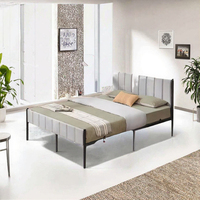 Lit plateforme en velours gris capitonné avec cadre en métal, taille Queen, pieds arrondis, butée de matelas, montage facile, idéal pour hôtels et appartements