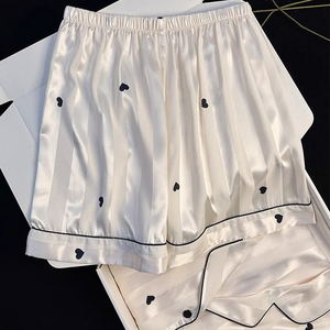 Mùa Xuân Và Mùa Hè Mô Phỏng Lụa Sọc In Ấn Đơn Giản Của Phụ Nữ Đồ Ngủ Cảm Giác Mát Mẻ Tình Yêu Ngắn Tay Áo Loungewear - Product Image 4