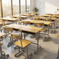 Bureau et chaise d'école en bois pour un seul élève, ensemble de mobilier scolaire pour école primaire, table et chaise