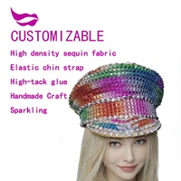 Chapeau de Capitaine Fait Main à Paillettes pour Festival, Anniversaire, Burning Man, Rave, Déguisement, Bling, Vintage, Paillettes, Carnaval, Arc-en-ciel