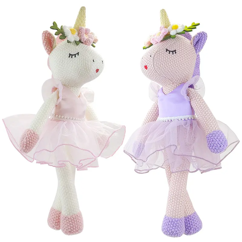 Moda personalizzata fatta a mano in cotone all'uncinetto bambino peluche bambola fata unicorno Ballerina bambola di pezza principessa ragazza con vestito giocattolo di stoffa