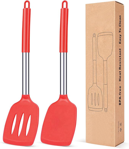 Venta al por mayor 2 unids/set espátula de silicona antiadherente sólido cocina Turner alta resistente al calor cocina espátulas ranuradas pala para freír - Product Image 1