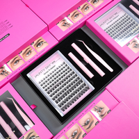 Precio de fábrica, marca privada, kits de pestañas DIY con rizo C, adhesivo y sellador, kit de pestañas postizas personalizadas estilo Wispy, segmentos precortados