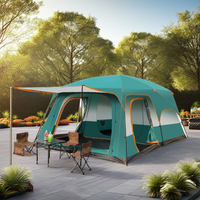 Tente de camping de luxe Wind Valley pour 8 à 10 personnes, quatre saisons, deux chambres, glamping, 210D Oxford, poteaux en acier et fibre de verre, imperméable