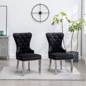 DB Montura Contemporary Tufted Velvet Dining <b>Chairs</b> with Nailhead Trim Set of 2-<b>Black</b> for Home Dining and Living Rooms - Product Image 2