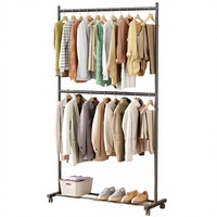Porte-vêtements à double barre Lukzer avec roulettes |   MGS-006 |   Type de sol métallique robuste |   Porte-vêtements sur roulettes pour