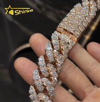 Collier pour homme en argent 925, chaîne cubaine en or rose, chaîne hip-hop, bijoux de rappeur glacés, moissanite, chaîne cubaine à maillons cubains, coupe poire