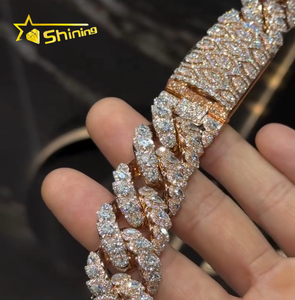 Мужская цепочка в стиле хип-хоп с муассанитами, кубинское плетение, серебро 925 пробы, розовое золото, огранка «груша» - Product Image 2