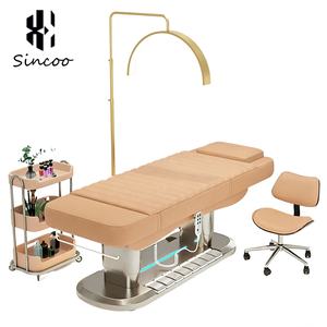 Cama Eléctrica de Spa Facial de Lujo con Control de Pie, Marrón y Oro, para Tratamientos Faciales, Cosméticos y Masajes - Product Image 3