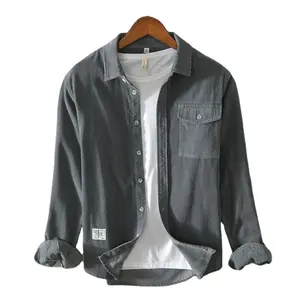 Oem Custom Lange Mouw Effen Kleur Corduroy Casual Shirts Voor Mannen