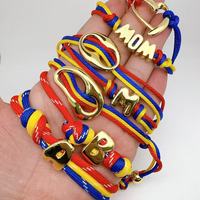 Bracelet personnalisé en or avec initiale et breloque CZ, bijou lettre en corde tressée colorée pour femmes et filles, vente en gros, fournisseur en vrac