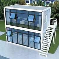 Casa Contenedor Prefabricada de 2 Pisos con Terraza de Pared de Vidrio Modular y Escalera