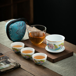 Juego de té Kung Fu de porcelana estilo chino con tetera de vidrio y tres tazas, portátil para viaje, diseño de loto, origen Dehua - Product Image 1