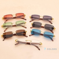 Lunettes de soleil pour homme de luxe à la mode, sans monture, branches en bois à ressort, lunettes de soleil personnalisées, lunettes de soleil en bois pour homme