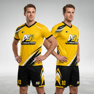 Ensemble de maillots de football unisexe jaune et noir NJ Industries pour adultes, col en V, manches courtes, sublimé, respirant, anti-humidité, extensible dans quatre directions - Product Image 3
