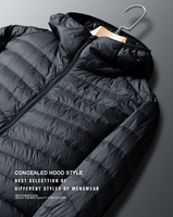 Logo personnalisé extérieur léger chaud plume de canard hommes Nylon à capuche hiver bulle bouffée vers le bas manteau bouffantes vestes avec capuche