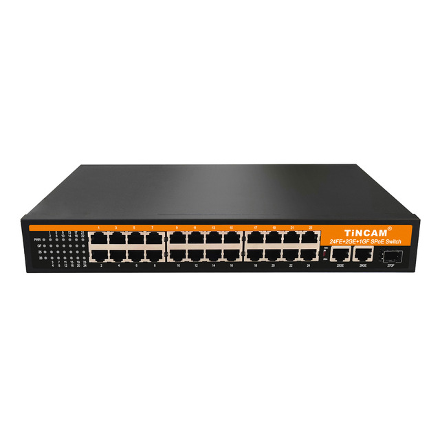 TiNCAM Gigabit 24 10/100M PoE Ports Non-Standard Passive PoE Switch 2 10/100/1000Mbps Uplink 1SFP VLAN Building Intercom Systems