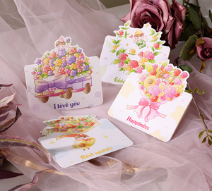 Carte de vœux romantique personnalisée de petite taille, vente en gros directe d'usine disponible, carte de vœux avec des fleurs de dessin animé - Product Image 5