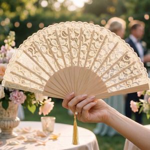 Abanicos Plegables de Encaje Tradicional Directo de Fábrica, Abanicos de Madera Calados con Borlas para Bodas, Regalo para Damas de Honor, Promoción al por Mayor - Product Image 4