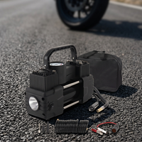 Compresseur d'air portable 12V pour voiture, double cylindre, robuste, avec manomètre de pression des pneus et fonctionnement silencieux