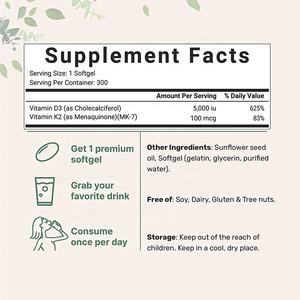 Integratori per la Salute Immunitaria a Marchio Privato, Prodotti per Ossa e Articolazioni, Capsule di Vitamina D3 K2 - Product Image 3