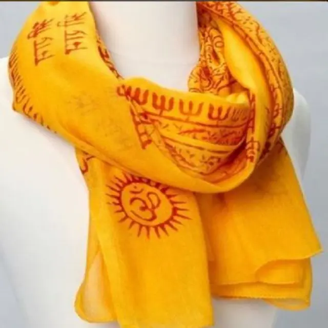 Yoga indio Om Ohm Aum meditación oración bufanda sánscrito Mantra bloque estampado algodón bufanda estola oración chales para mujeres