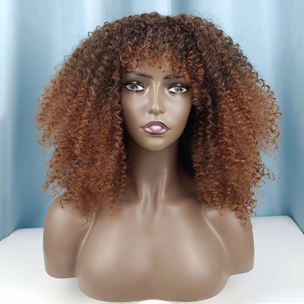 Wholesale Long Afro Bomb Kinky Curly Hair Wig With Full Bangs Full and Soft Synthetic Wigs