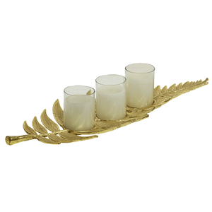 Gold Finished Leaf Design Tray Metal <b>Candle</b> Holder Modern Luxury Metal <b>Candle</b> <b>Stand</b> for Home Decor Lantern Style Candlestick - Product Image 1