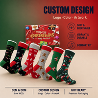 Chaussettes en coton jacquard de Noël 200N, chaussettes festives à motif Père Noël et rennes, chaussettes décontractées pour les fêtes, cadeau de Noël pour hommes adultes